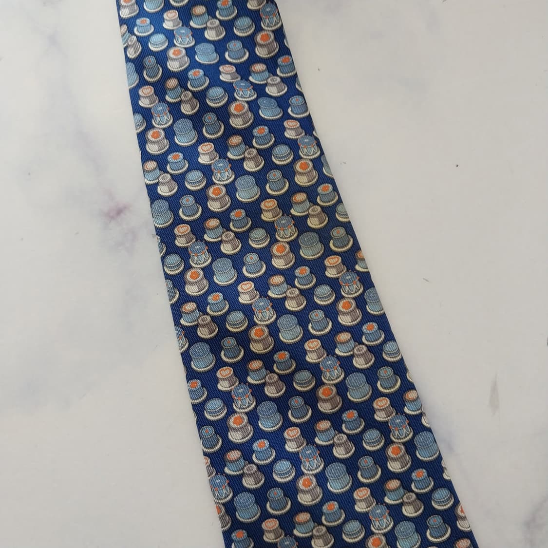 살바토레 페라가모 블루 커피잔 모티브 넥타이 9.2cm B등급 K2584 상품이미지10