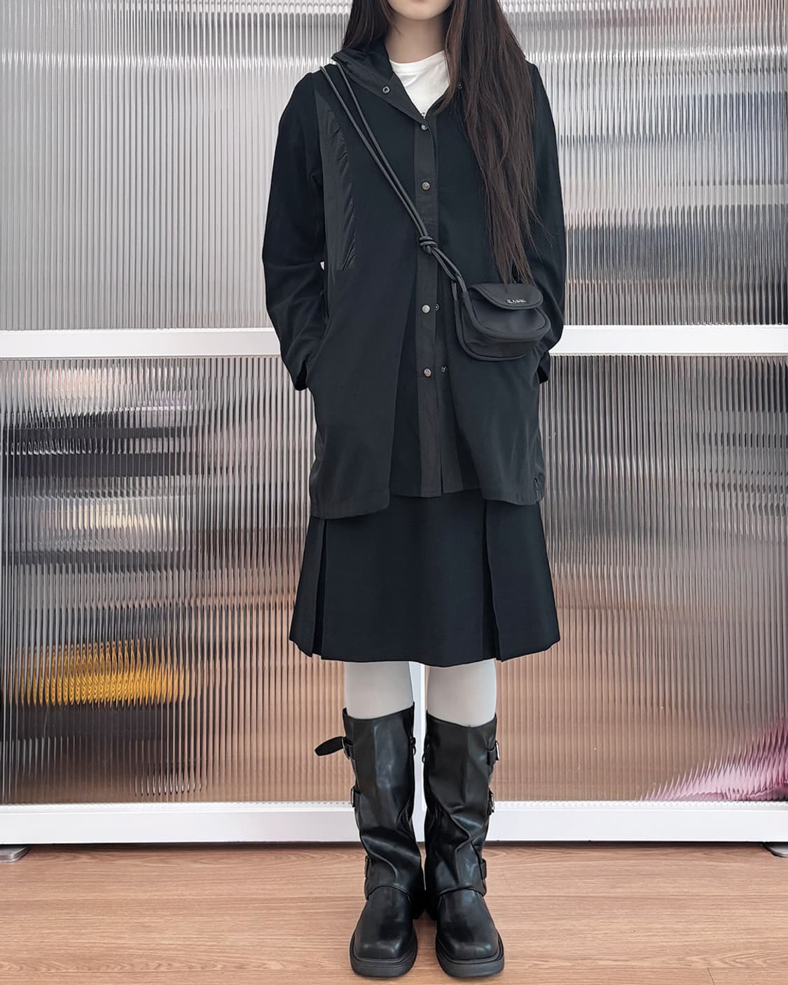 시즈쿠 우븐 배색 포인트 오버사이즈 후드 점퍼 상품이미지6