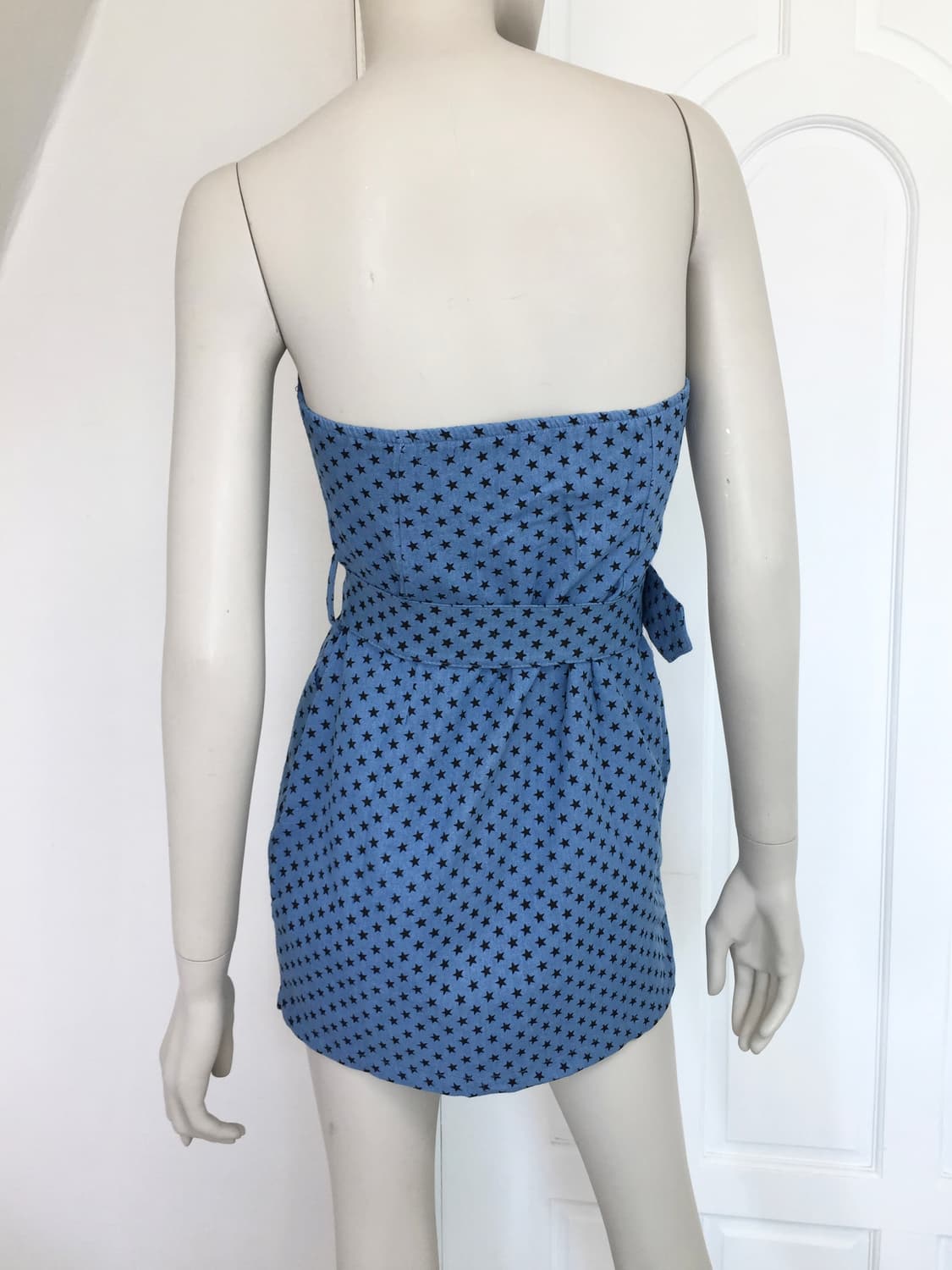 Light Denim Star Print Ruched Tube Dress 상품이미지4