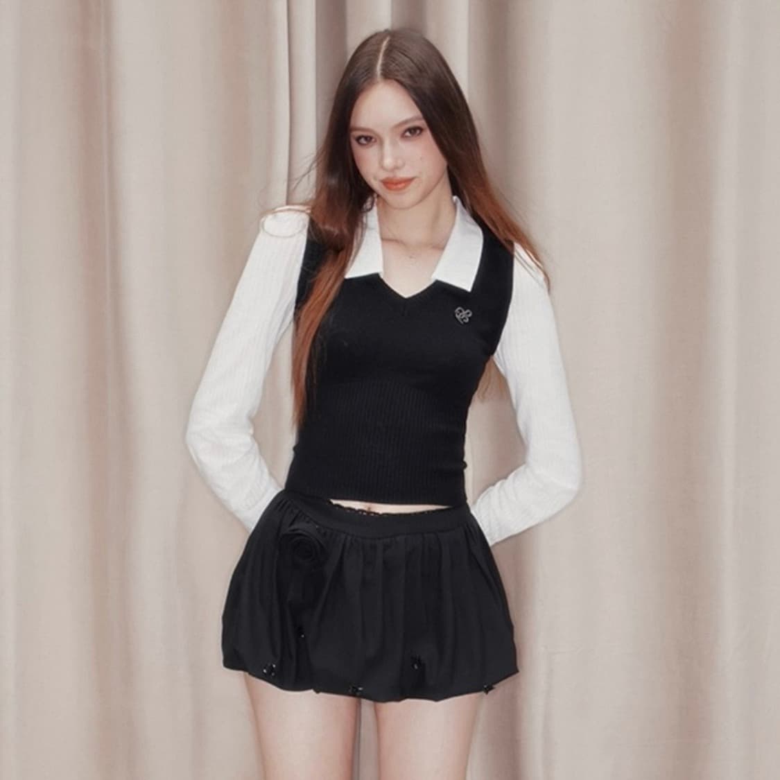 Mess studio 니트 베스트 레이어드 셔츠 슬림핏 긱시크 상품이미지1