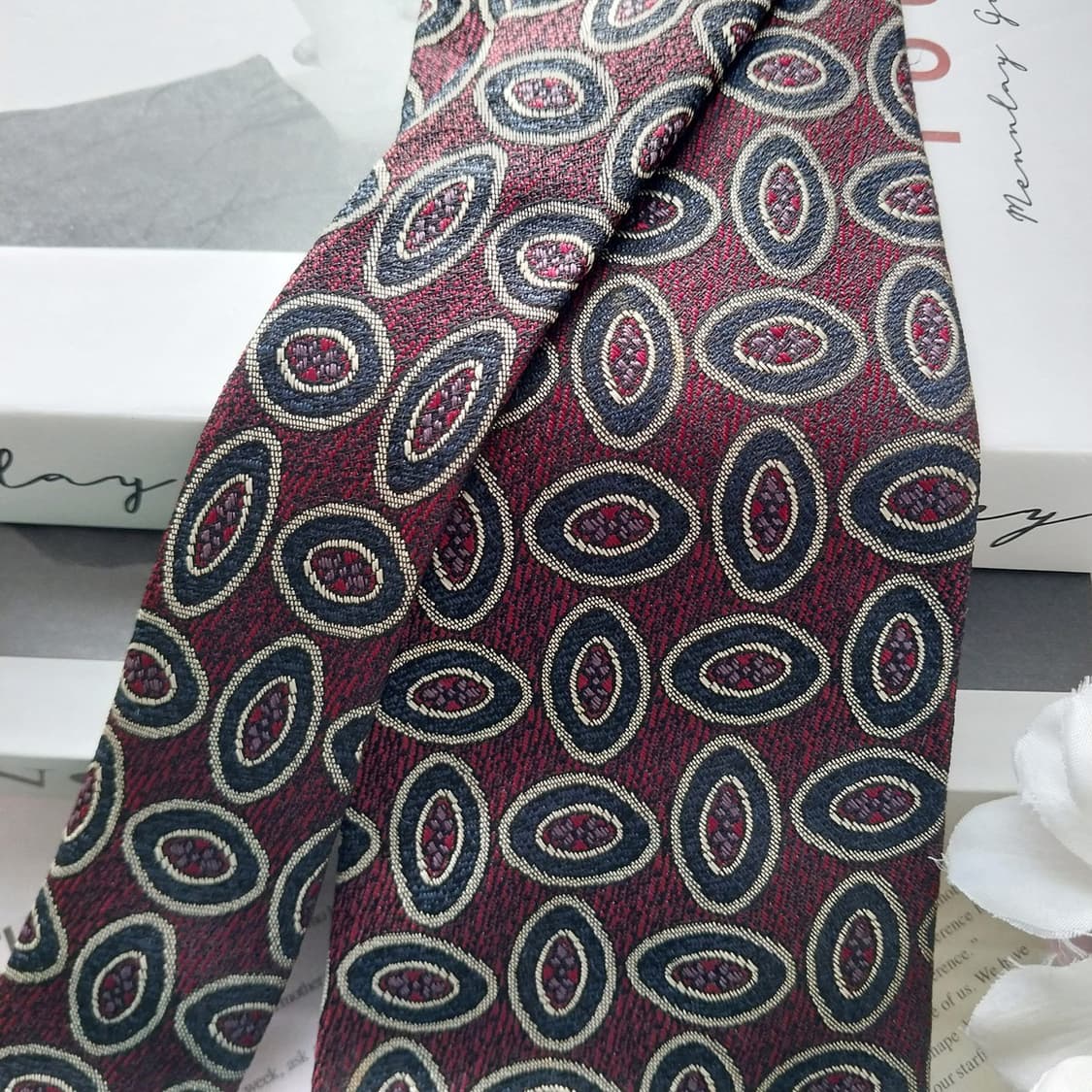 마크 크로스 실크 와인 지오메트릭 넥타이 9.2cm A+등급 K1511
 상품이미지3