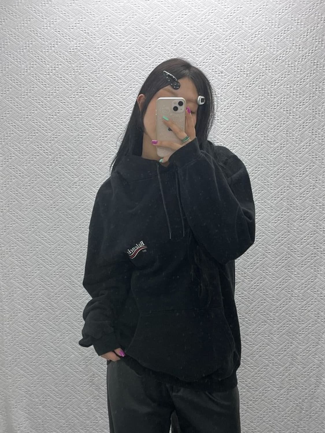 발렌시아가 모던룩 웨이브로고 후드티 M C07010 상품이미지2