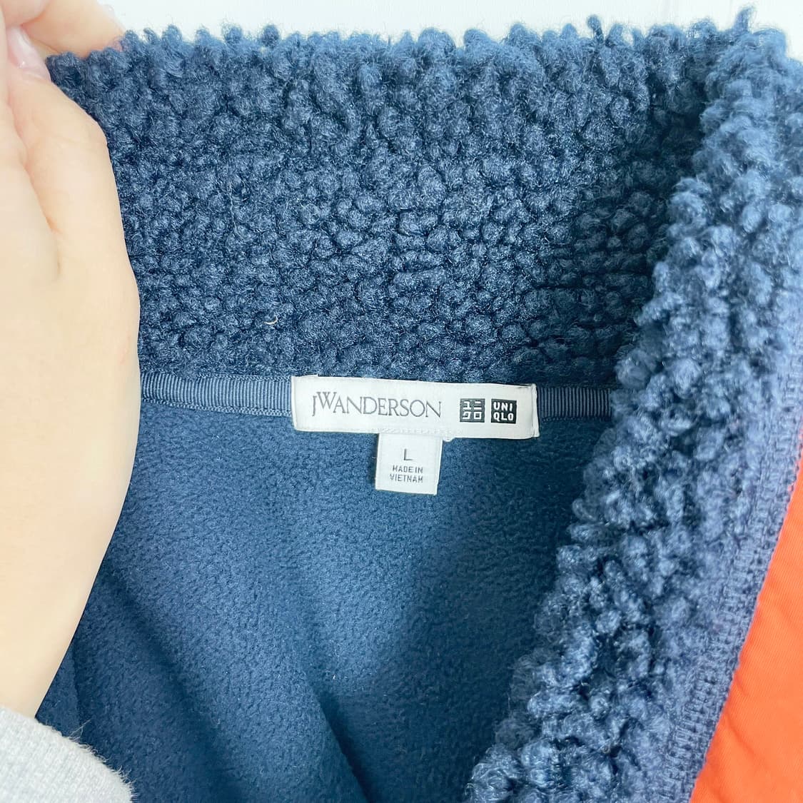 A1 유니클로 x JW 앤더슨 네이비 오렌지 배색 플리스 재킷 L사이즈 상품이미지4