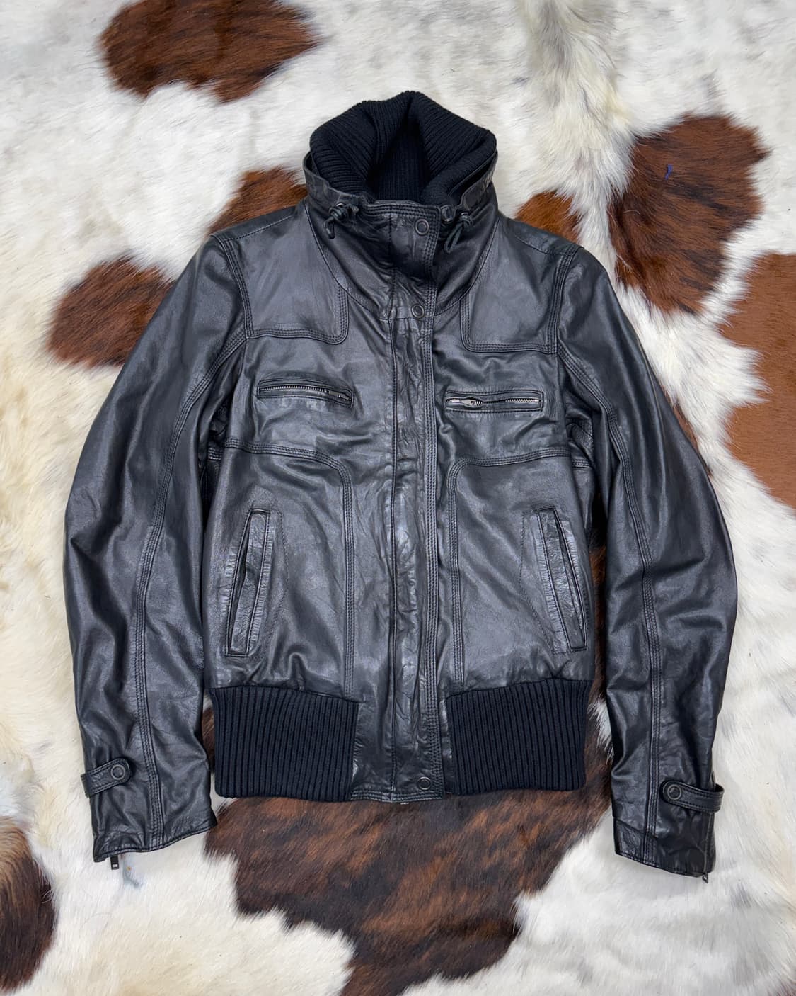 Salvatore santoro 파일럿 하이넥 램레더 자켓 상품이미지1