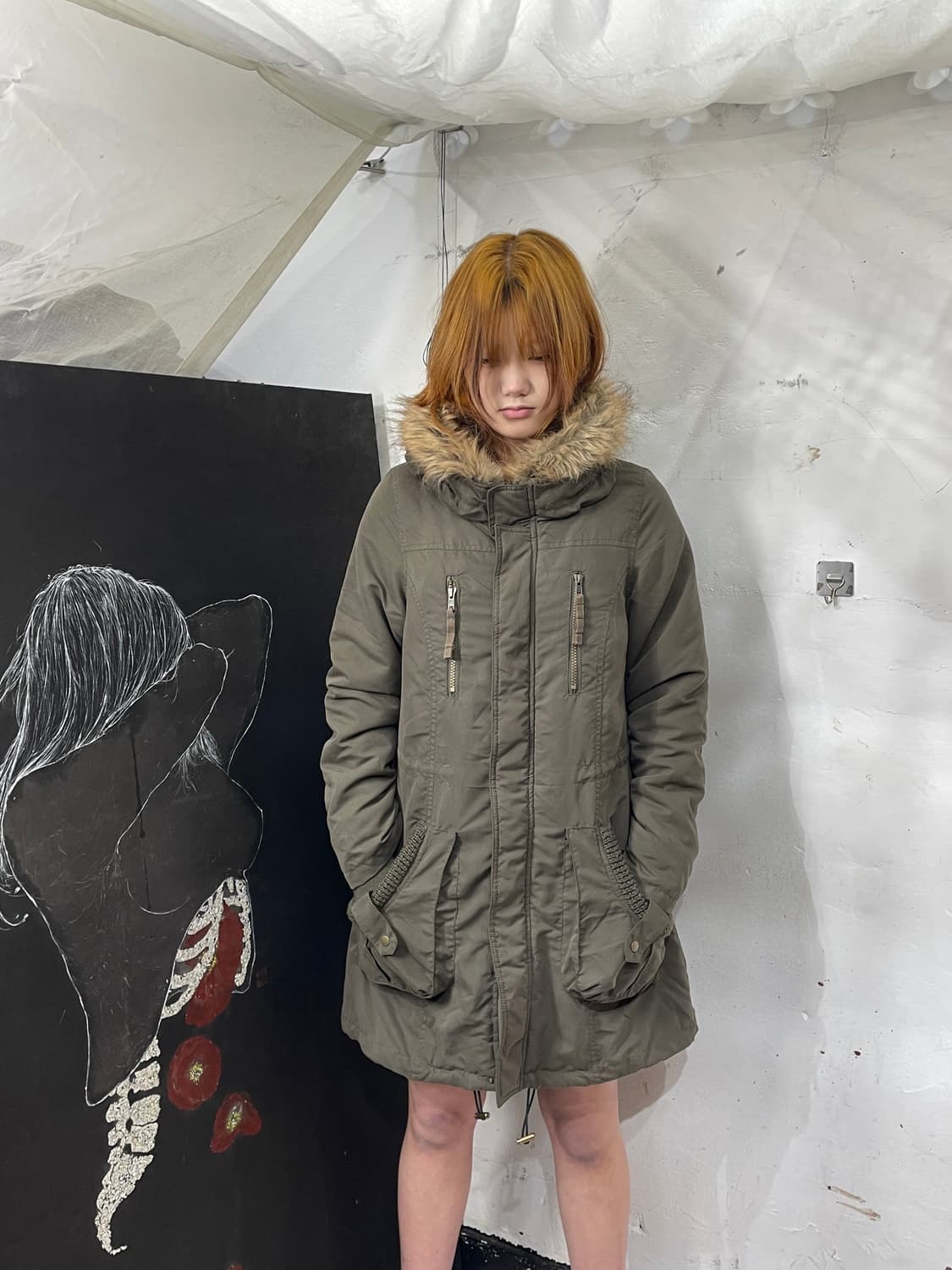 일본빈티지 y2k 라쿤 퍼 롱 자켓 야상 M 상품이미지1