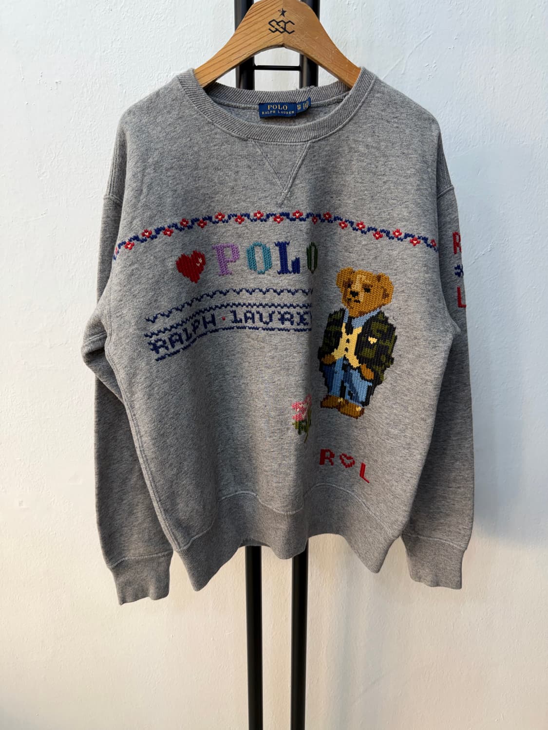 정품) 폴로랄프로렌 여성 오버핏 크로스스티치 베어 맨투맨 XS 상품이미지1