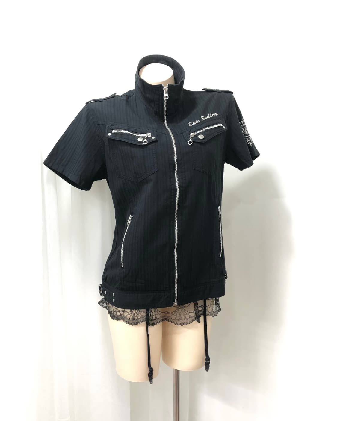 black punk short sleeve zip up jacket 상품이미지2