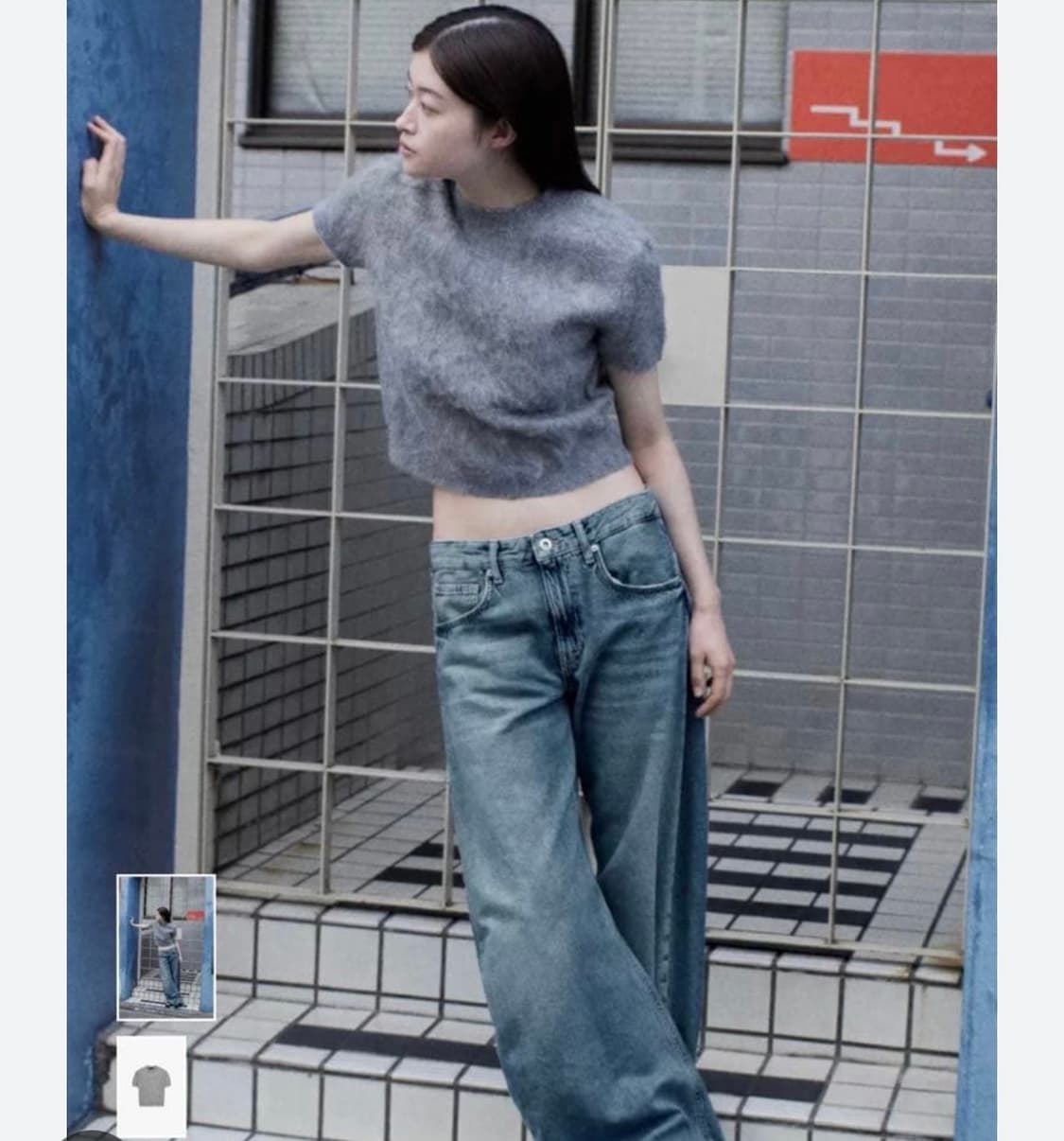 그레이 반팔 니트 상품이미지1