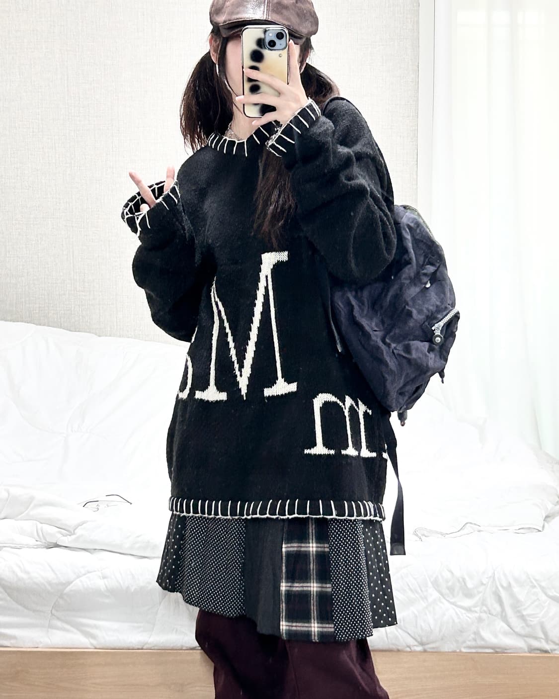 마뗑킴 빅로고 스티치 블랙 니트 상품이미지2