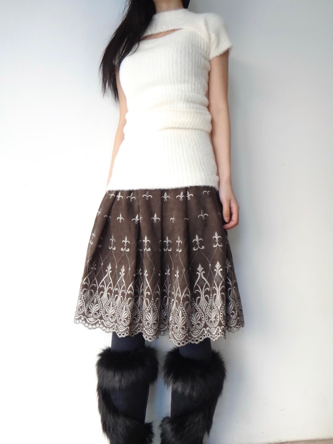 NABIA pattern suede skirt / deep brown 상품이미지5