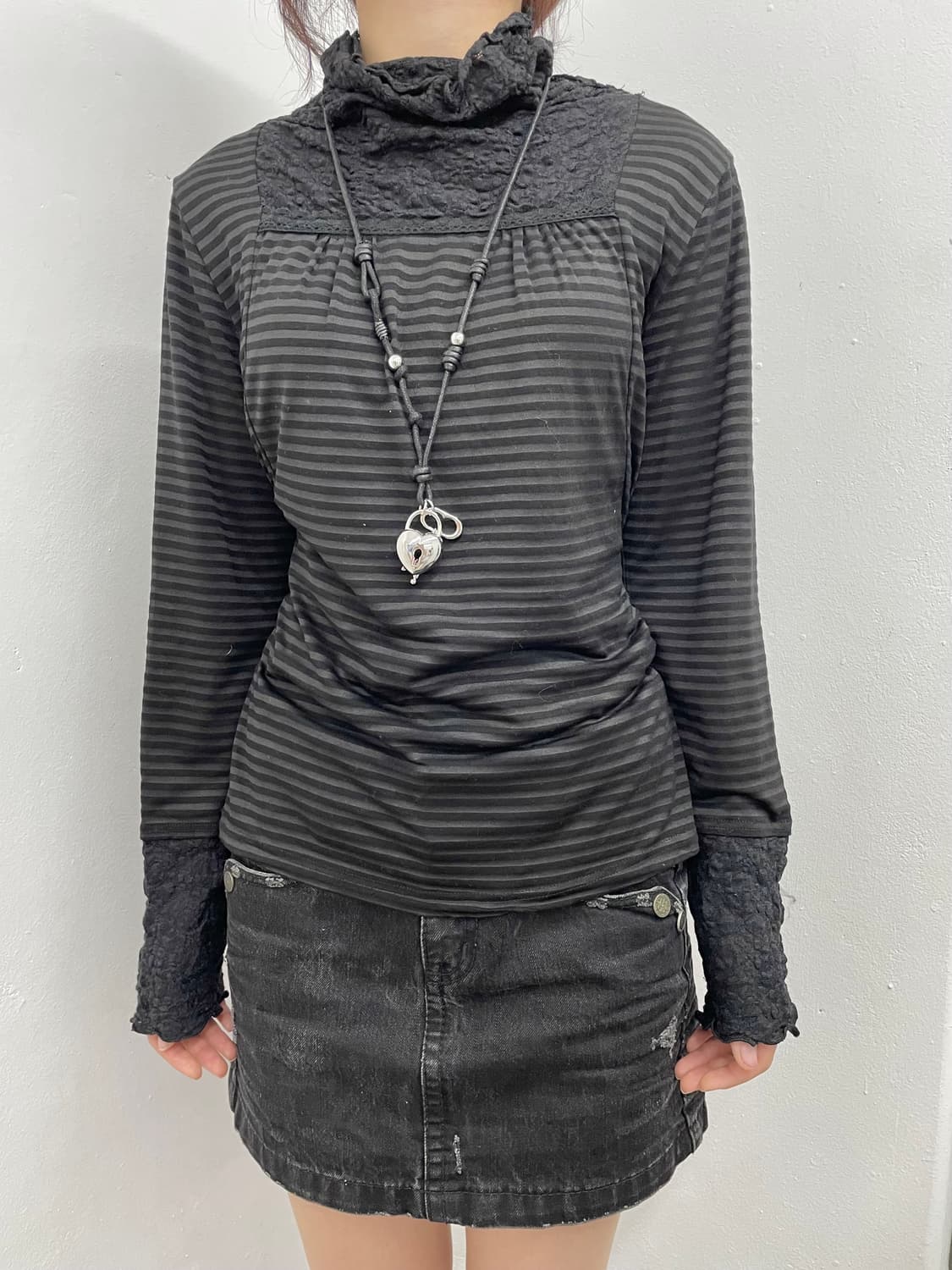 스트라이프 레이스 워머 폴라 슬리브 상품이미지3