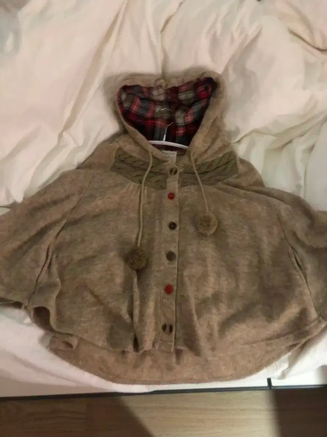 빨간 체크무늬 케이프 빈티지 상품이미지2