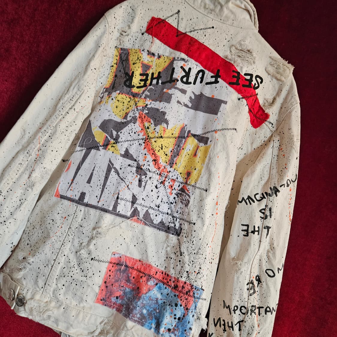 자라(ZARA) 패인팅 빅로고 화이트 데님자켓 L size 상품이미지9