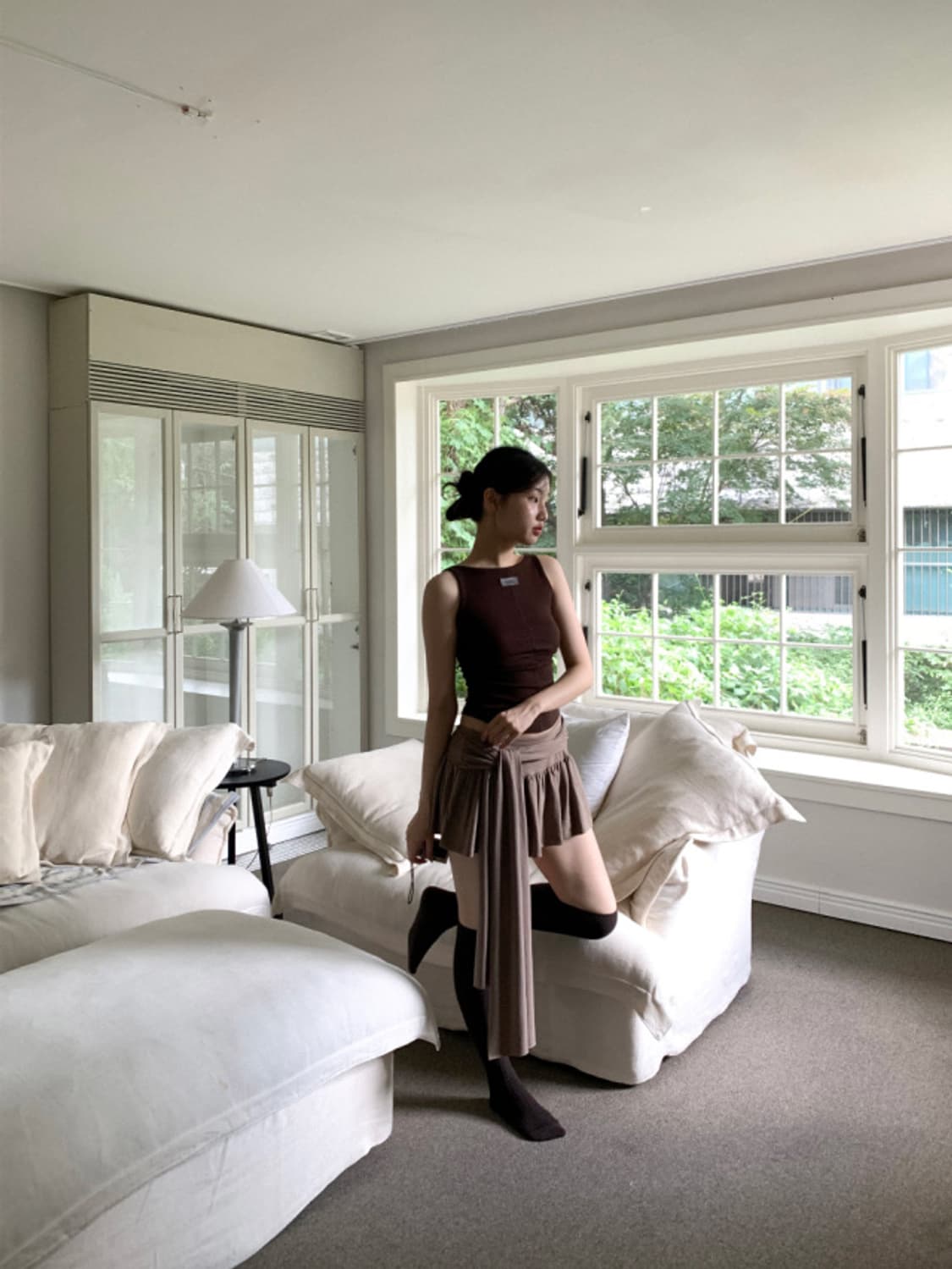 Bold tie skirt (brown) 상품이미지8