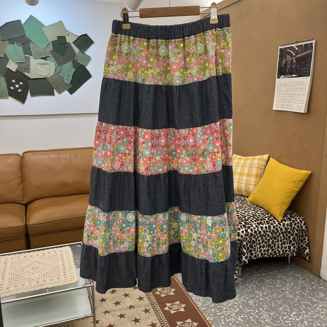  빈티지 모리 에스닉 히피 플라워 패치워크 롱스커트 26인치 C10440 상품이미지3