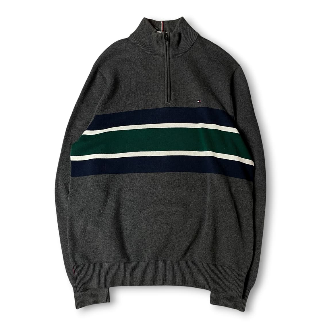 타미힐피거 그레이 단가라 패턴 하프넥 니트 집업 L 상품이미지1