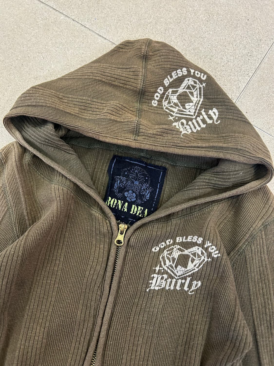 y2k 카키 골지 후드집업 상품이미지5