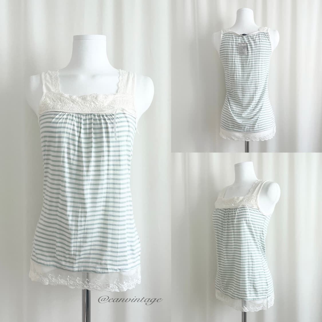 soft green stripe lace sleeveless 상품이미지1