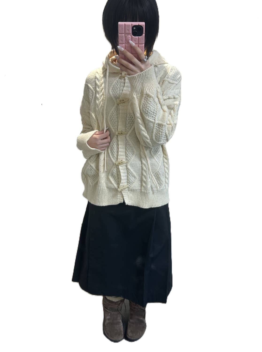 japanese vintage  아이보리 케이블 니트 더플 가디건 상품이미지4