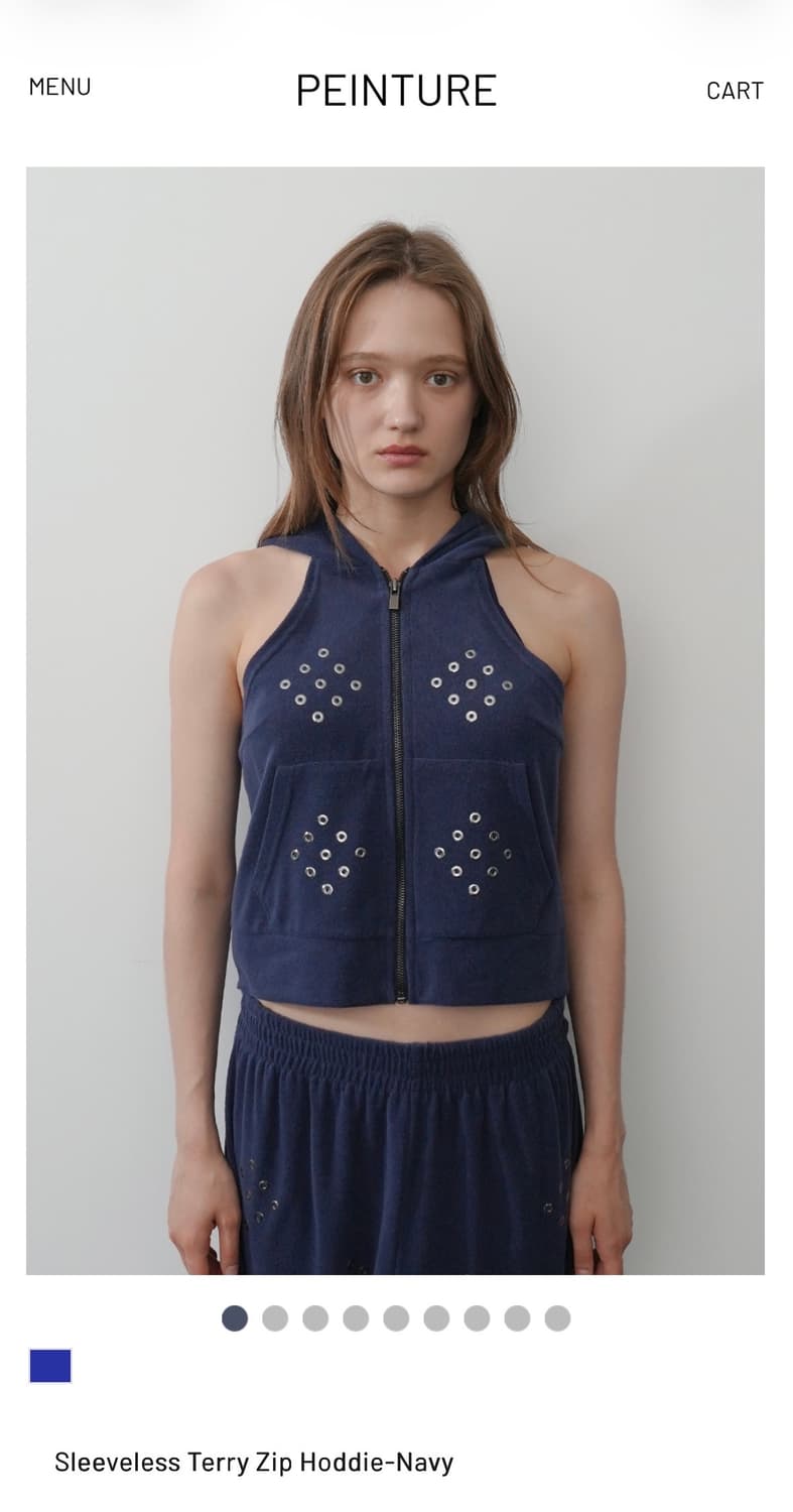 페인츄얼 Sleeveless Terry Zip Hoddie-Navy   상품이미지1
