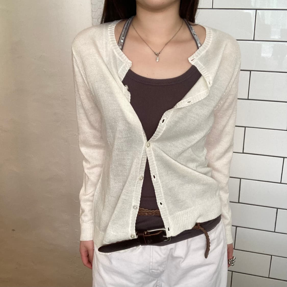 빈티지 아이보리 케이블 니트 가디건 상품이미지2