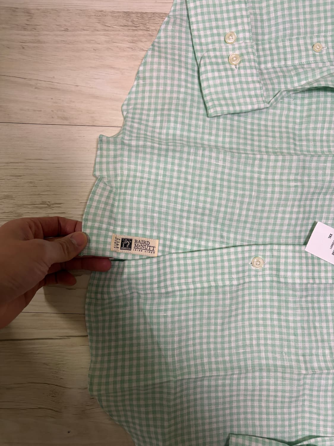 [XXL] 브룩스 브라더스 깅엄 체크 린넨 셔츠 그린 상품이미지4