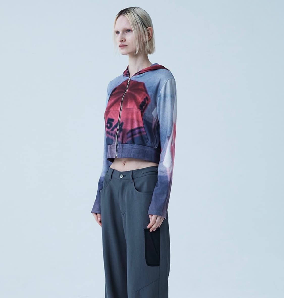 씬 seen 엄브렐라 크롭 후드집업 버건디 상품이미지2