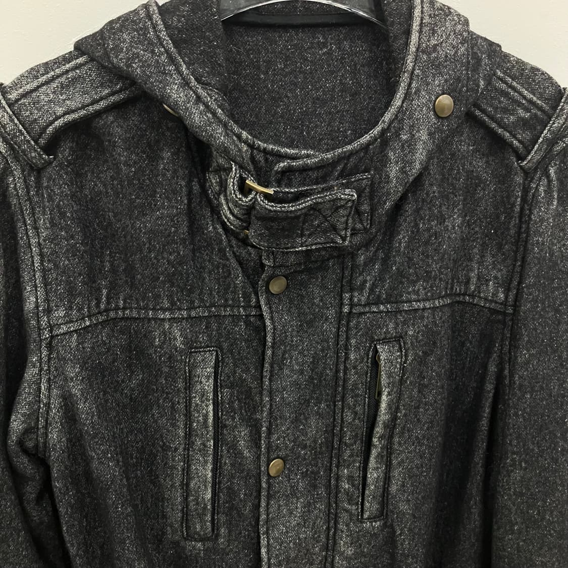 VTG 빈티지 블랙 데님 후드 롱코트 상품이미지3