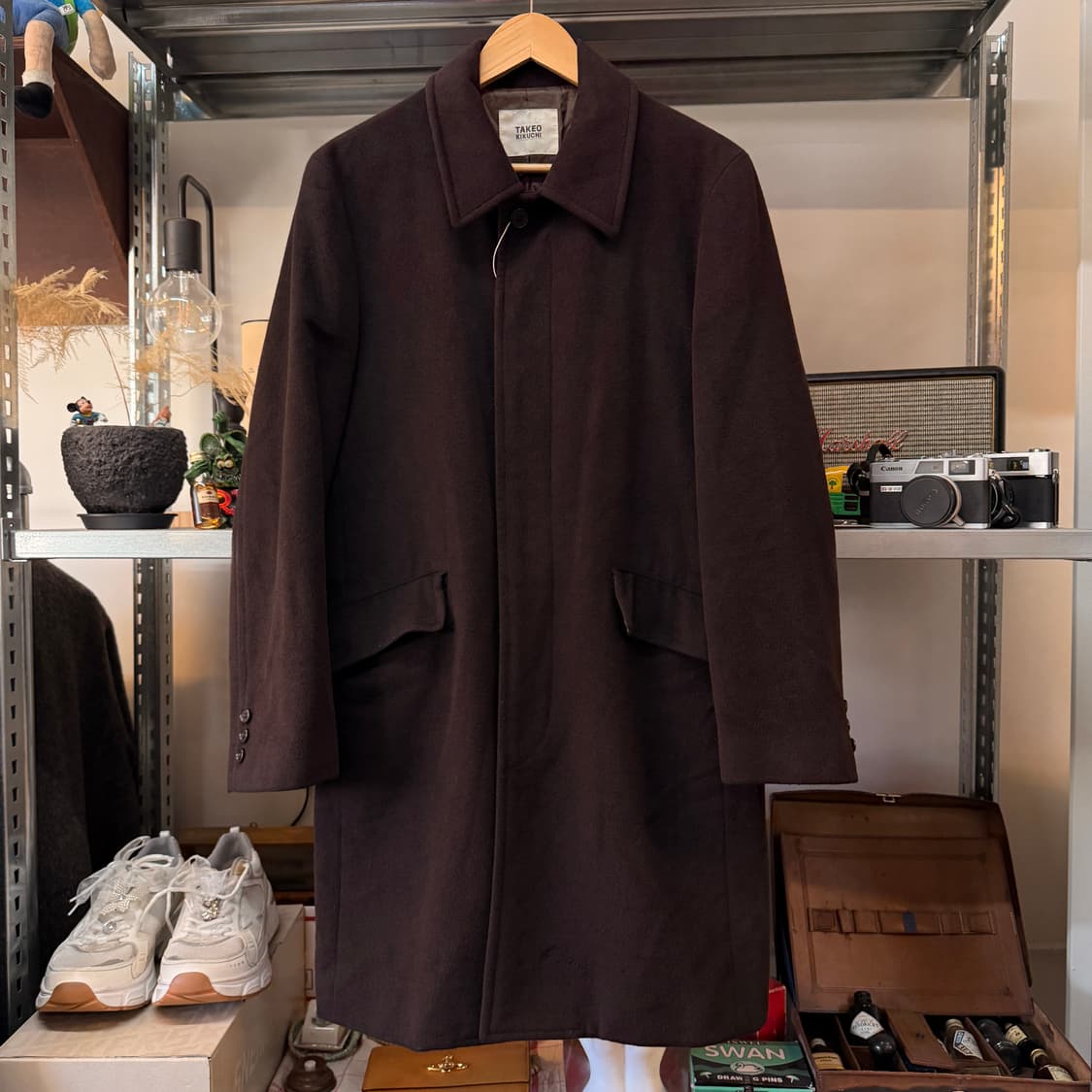 타케오 키쿠치 일본 디자이너 퍼플 버건디 앙고라 캐시미어 혼방 코트 상품이미지1