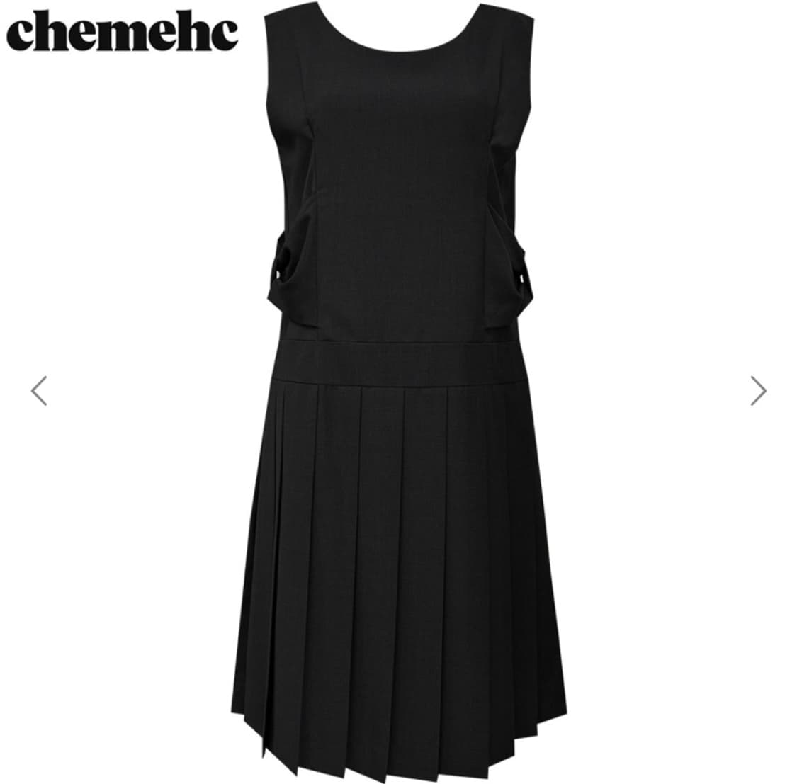 구해요) 체메씨 보우 슬리브리스 플리츠 원피스 블랙 상품이미지1