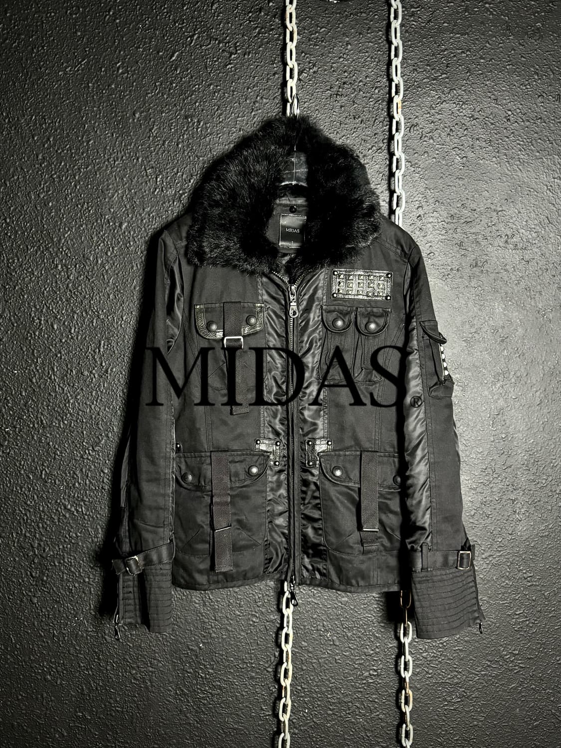 MIDAS – Black Fur Military Jacket 상품이미지1