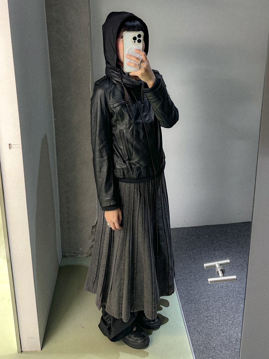 gray denim pleats skirt 상품이미지2