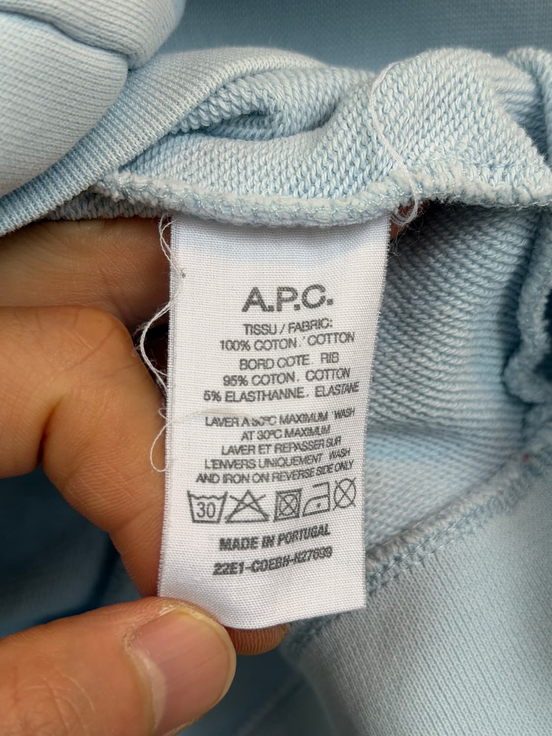 A.P.C. 아페쎄 루 마담 페일 블루 로고자수 스웨트 셔츠 XL 상품이미지5