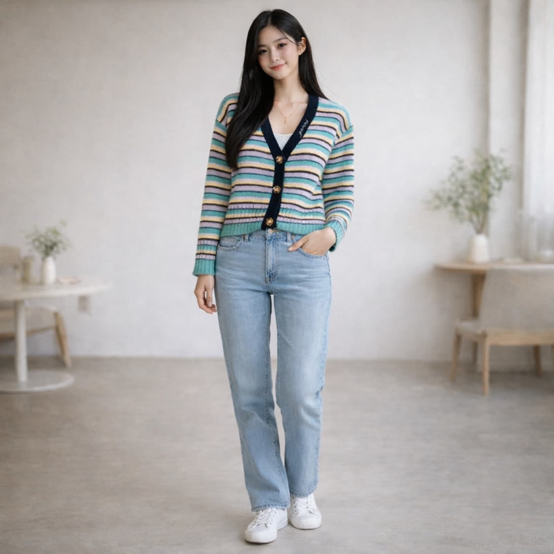 가니 스트라이프 니트 가디건 상품이미지2