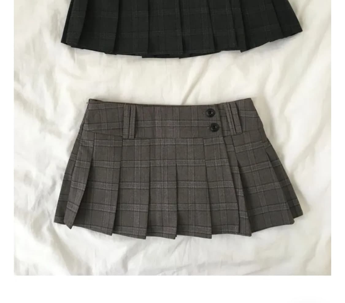 울 체크 플리츠 미니 스커트 브라운 상품이미지4