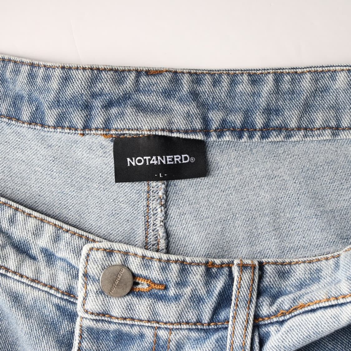 낫포너드 워싱 와이드 컷오프 데님 하프 팬츠 L 상품이미지5
