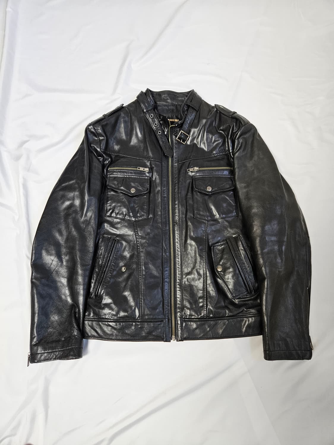 론프리미어골드 하이넥 버클 양가죽 레더자켓 램스킨 100 상품이미지1