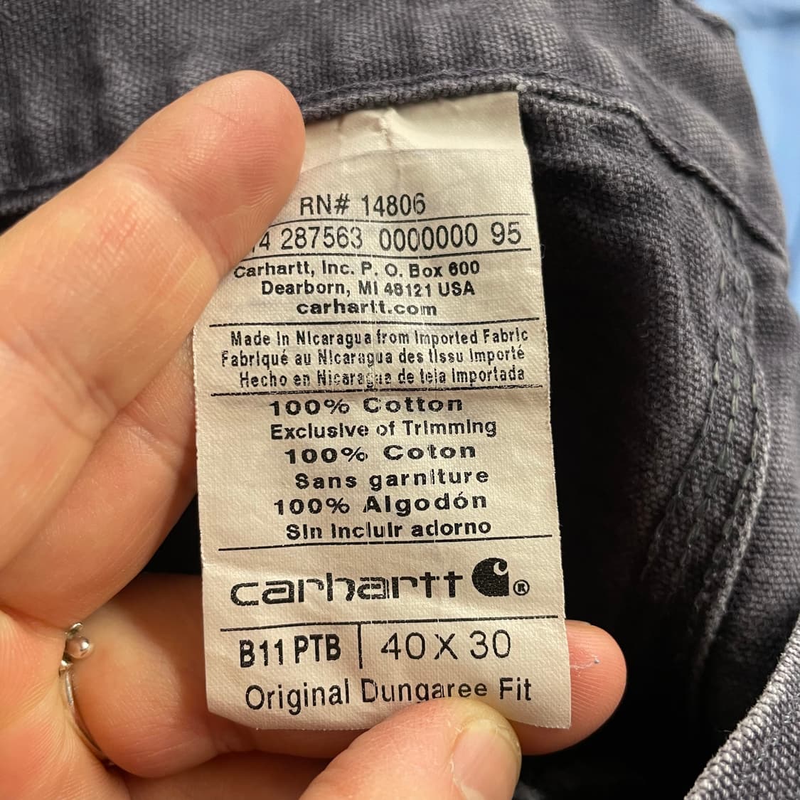 칼하트 B11 PTB 캔버스 코튼 카펜터 워크팬츠 상품이미지8