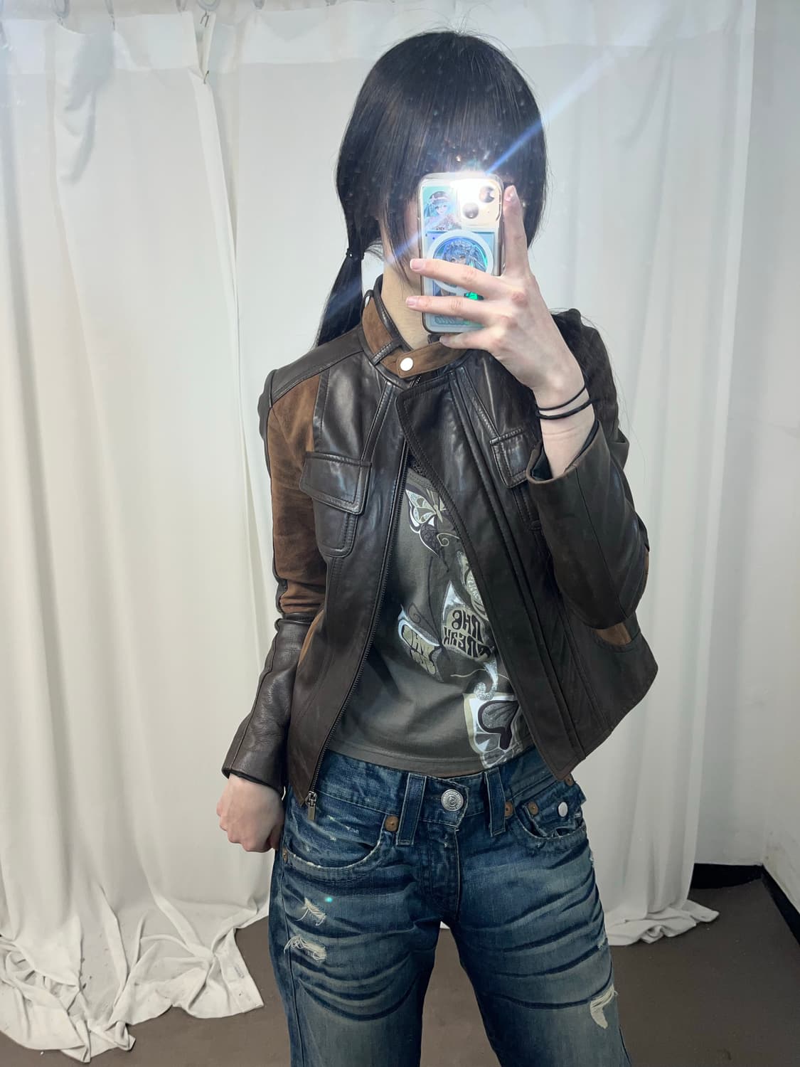 Y2K 브라운 레더 자켓 상품이미지3