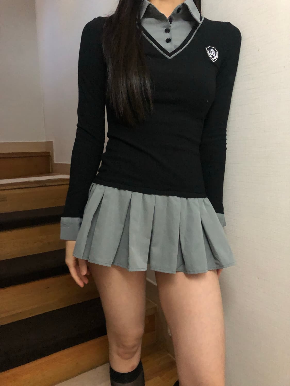 빈티지 그레이 니트 레이어드 플리츠 원피스 상품이미지3