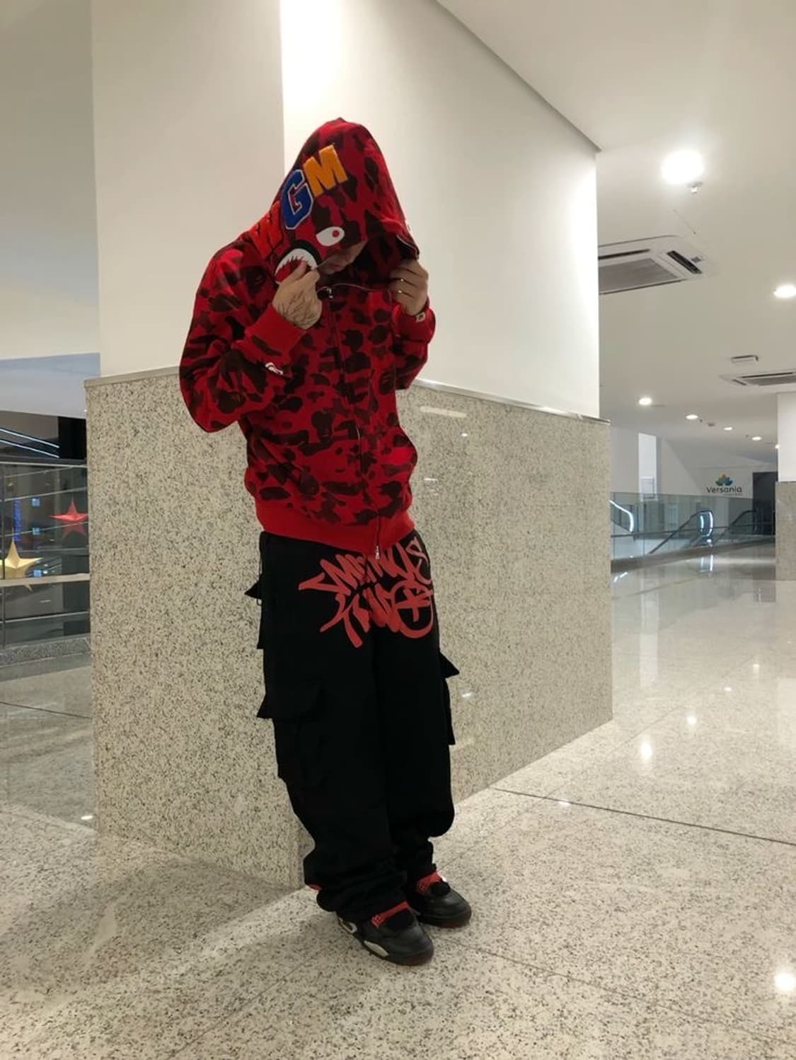 베이프 샤크 후드집업 레드 카모 (사계절용 남녀공용) 상품이미지3