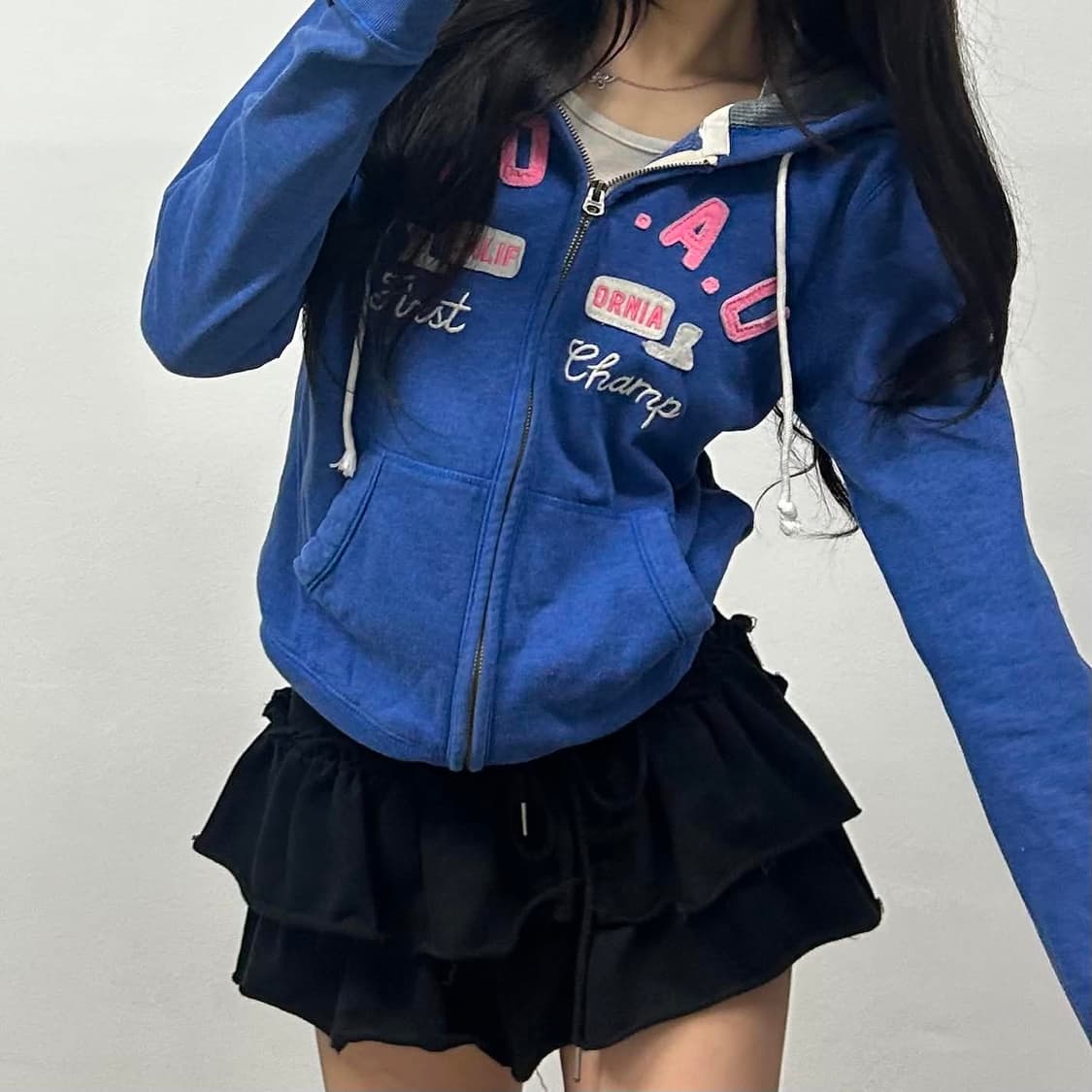 후아유 y2k 러블리힙 스웻 후드집업 희귀져지(L) 상품이미지1