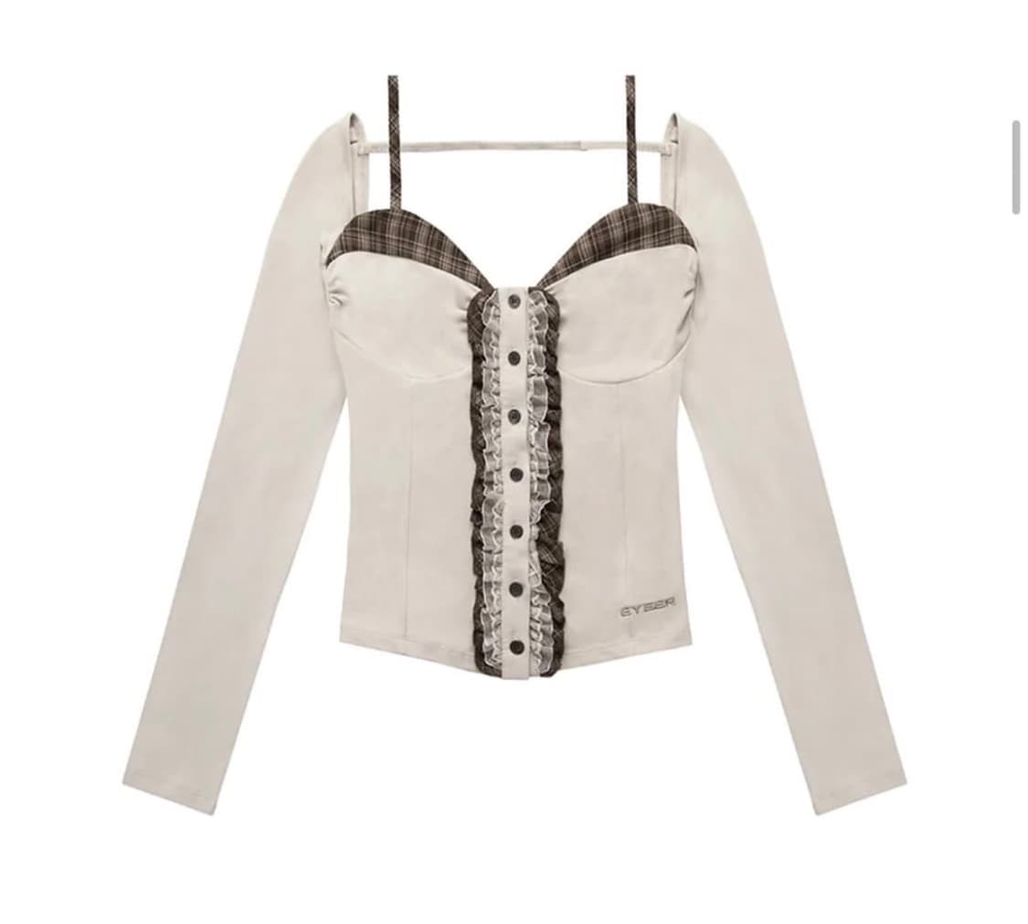 eyeer 체크 패턴 레이어드 롱슬리브 상품이미지1