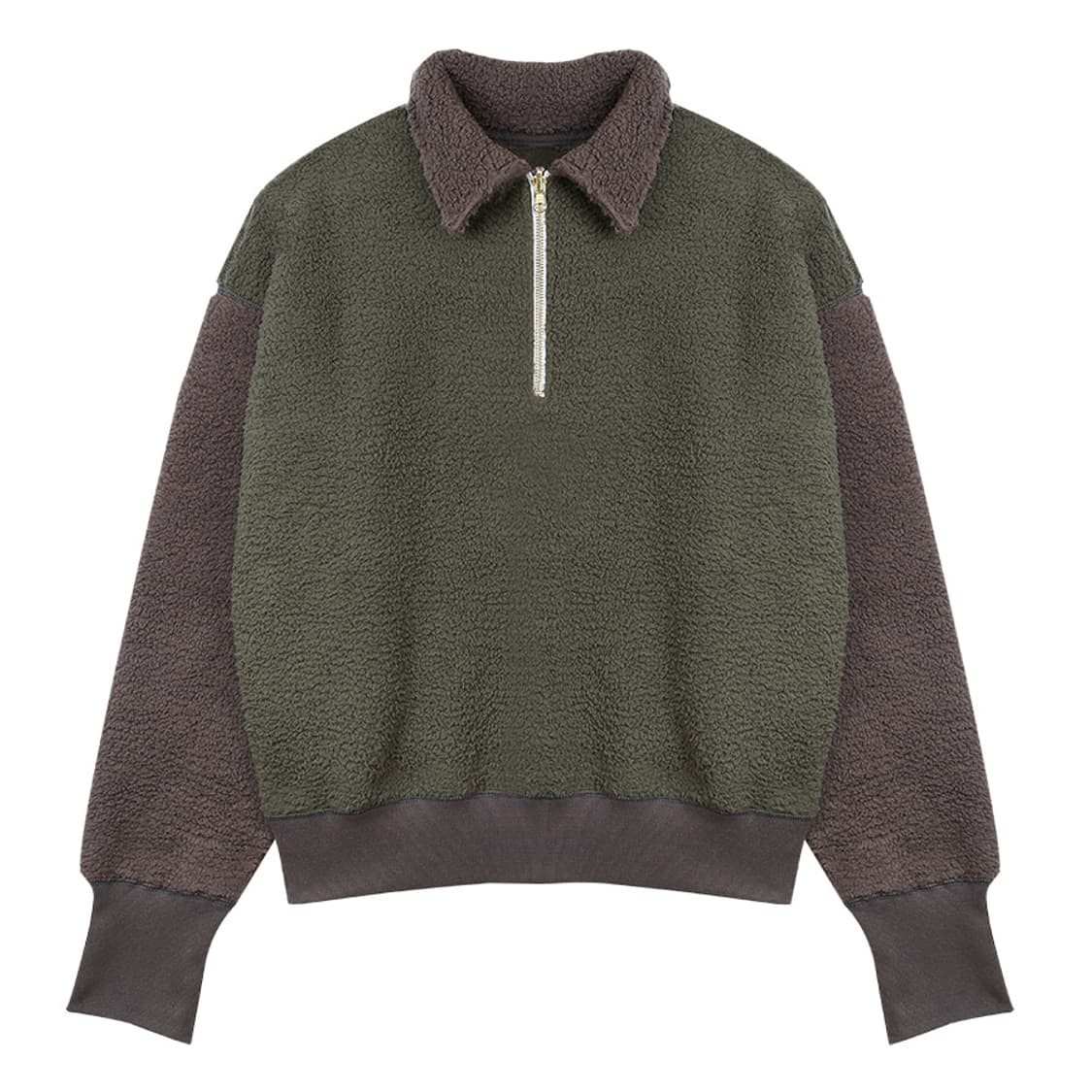 오어 코튼플리스 하프집업 카키 상품이미지1