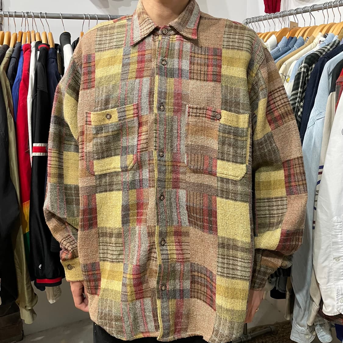 1990s Benetton 베네통 체크혼합 울 셔츠 상품이미지2