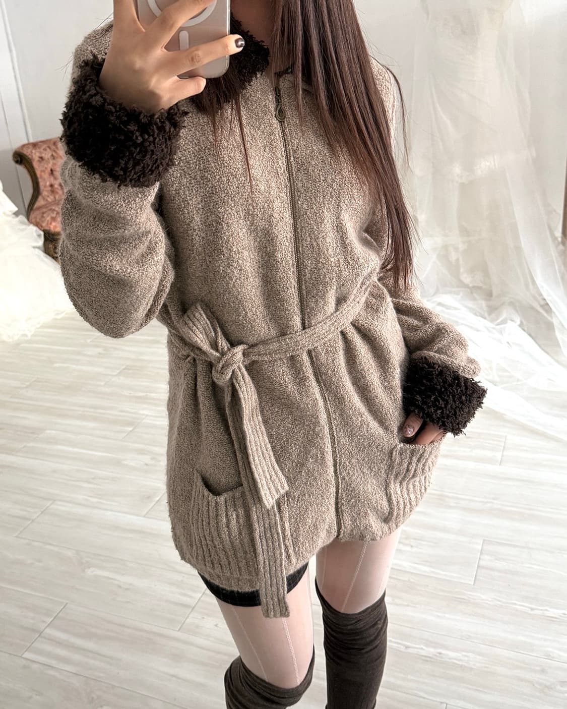 Mute beige wool knit zip-up 상품이미지7