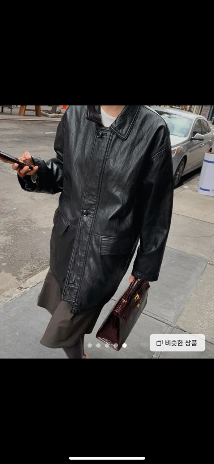 메이비베이비 블랙 레더 오버핏 자켓, 가죽자켓 상품이미지4