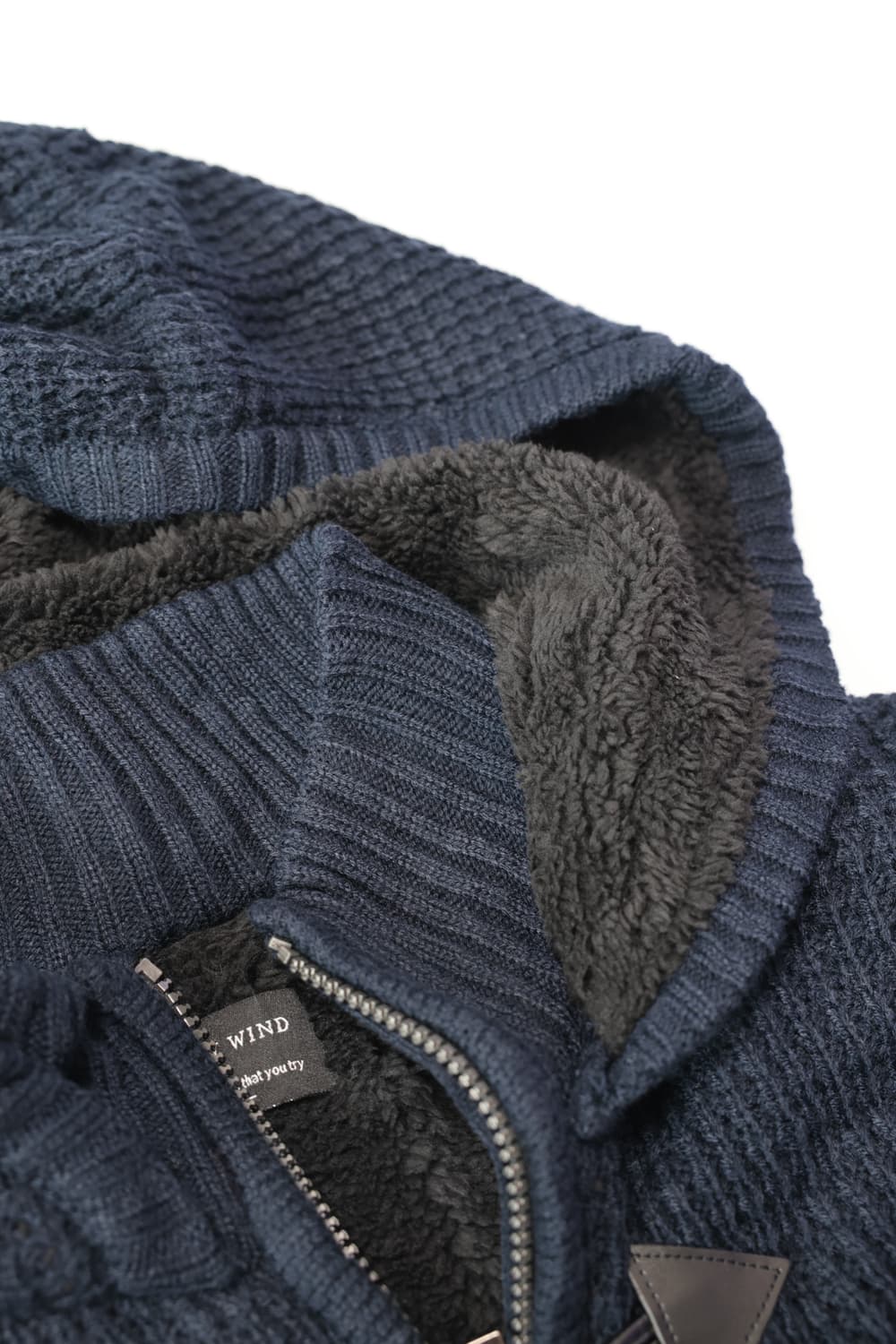 Navy Toggle Faux Fur Lined Knit Hoodie  상품이미지5