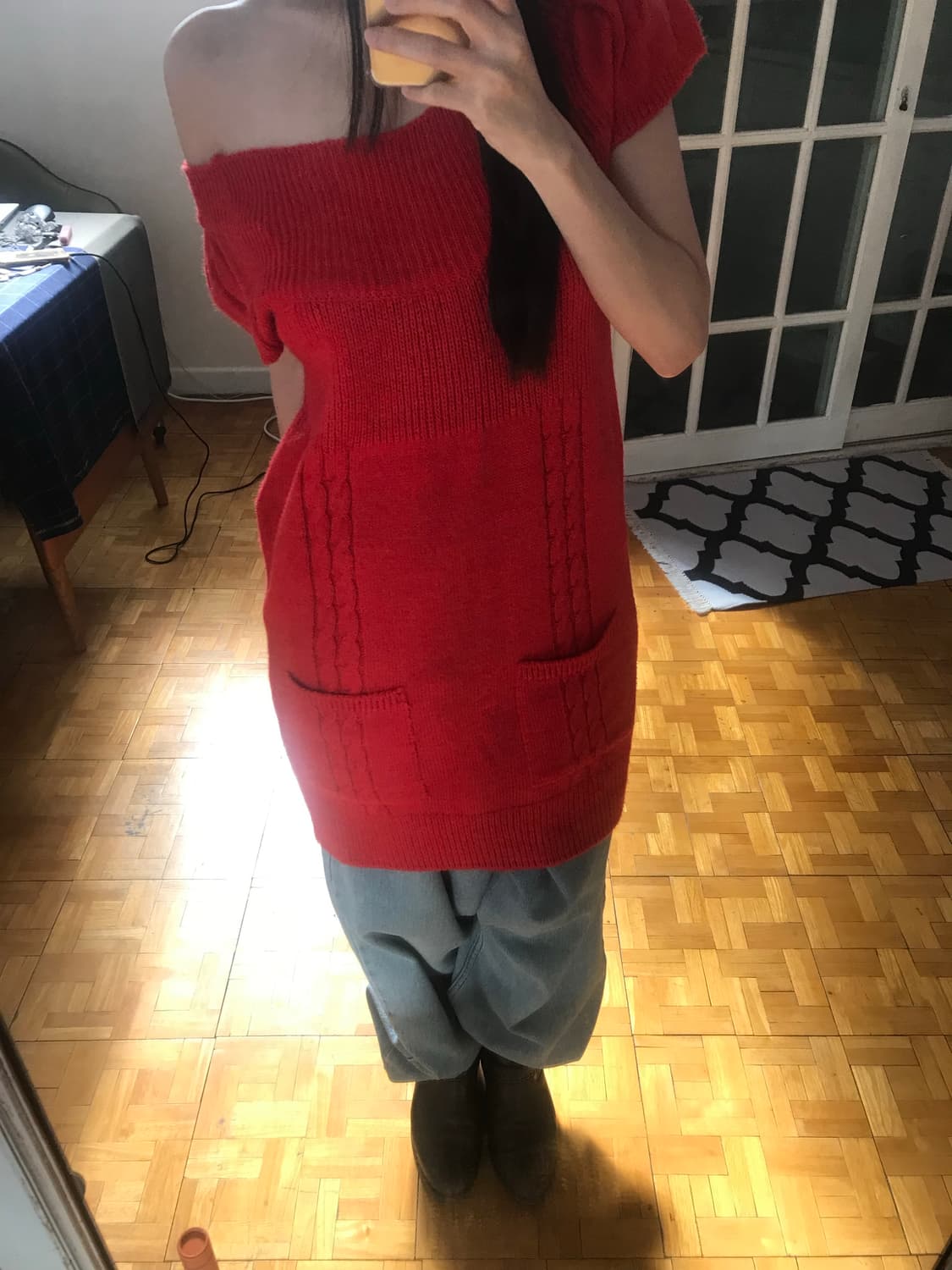 vintage red pocket knit one-piece 상품이미지5