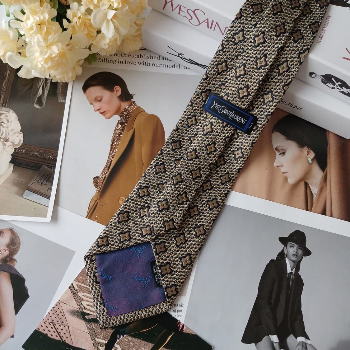 입생로랑 실크 브라운 자카드 패턴 넥타이 10cm A+등급 A19723 상품이미지6